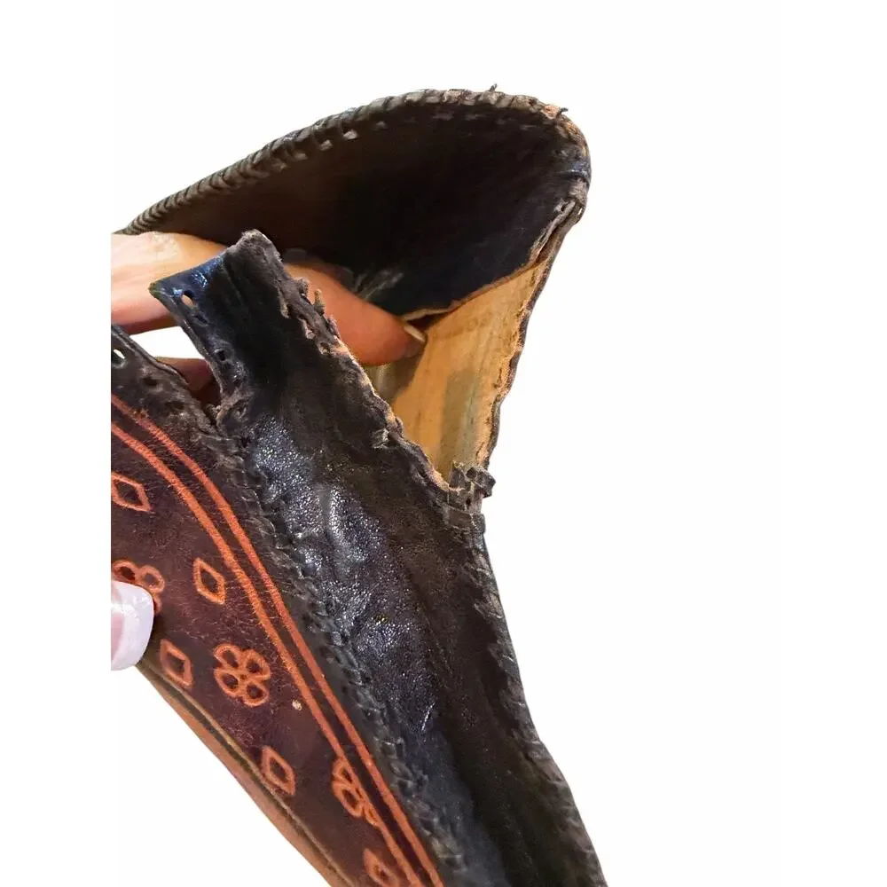 Vintage Shantiniketan Tooled Leather Unicorn Clutch Wallet Boho Handcrafted